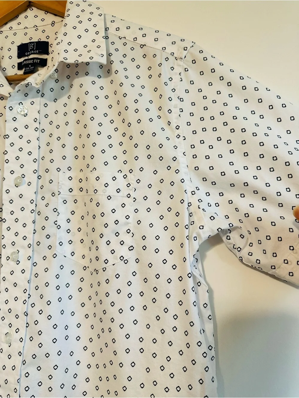 George Classic Fit White and Black Dot Print Cotton Short-Sleeve Button-Up Shirt